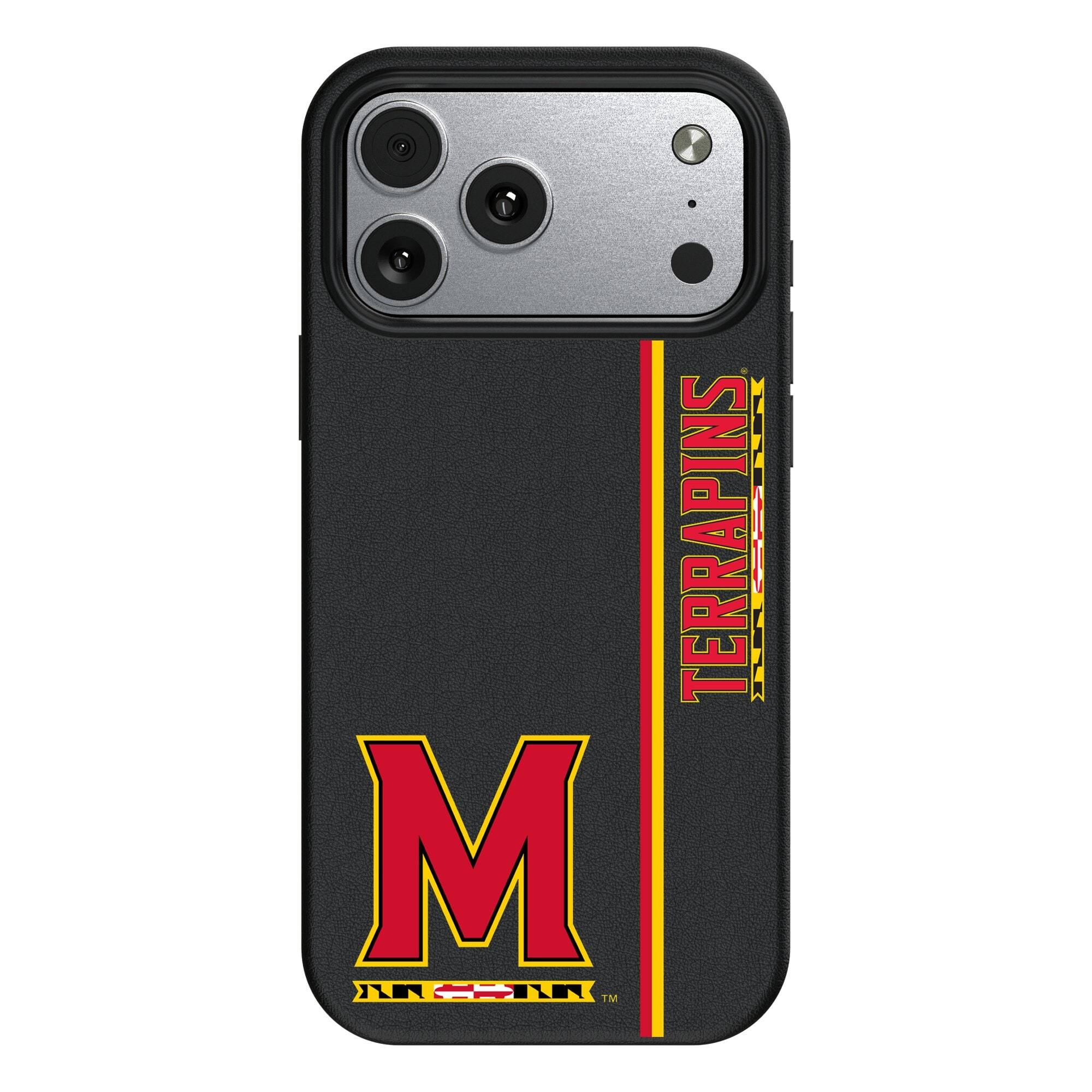 Front. Keyscaper - Maryland Terrapins iPhone Magnetic Bump Case - 16 Plus - Black.