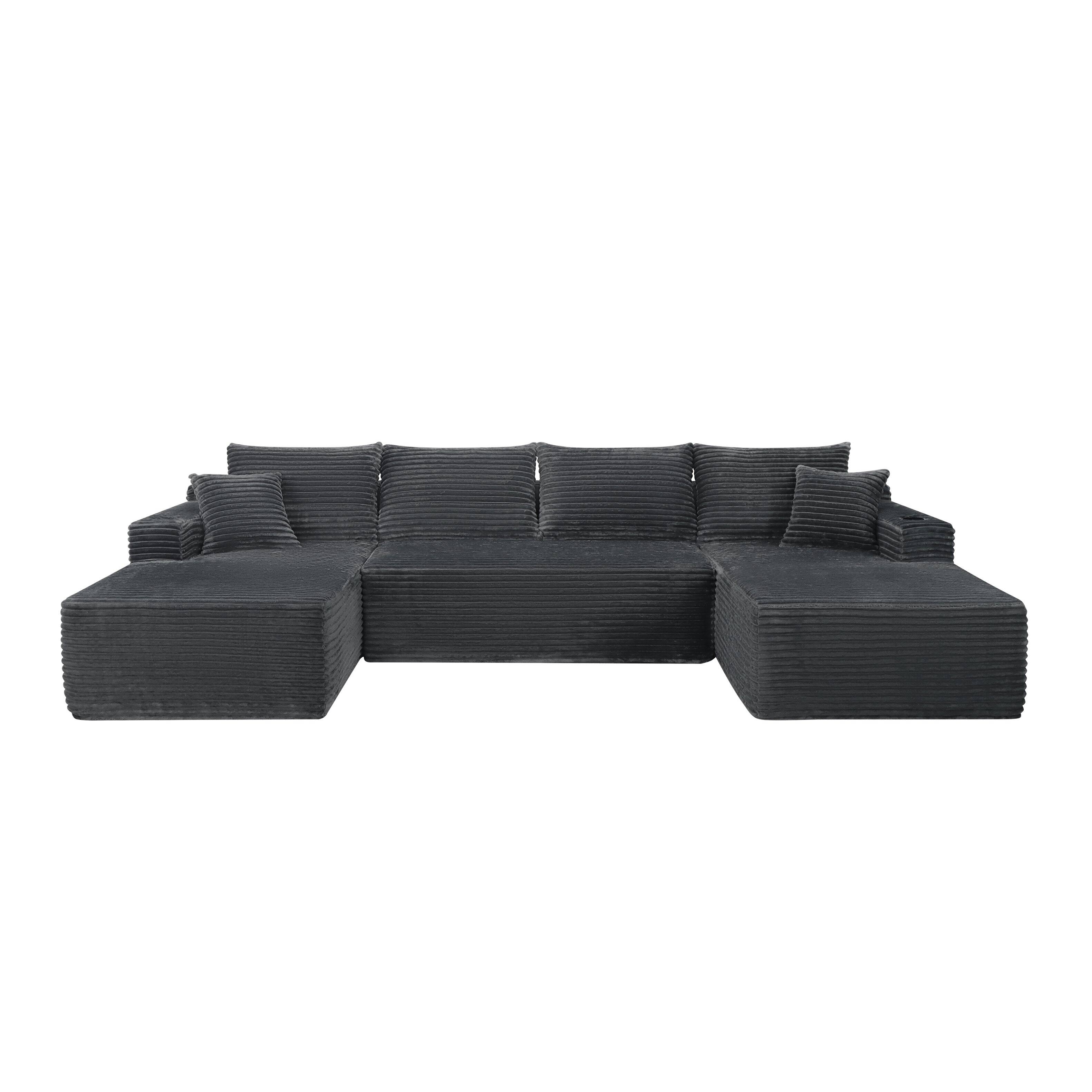 Alt View 2. Anysun - 134" Cloud Sectional Sofa, U-Shape Chaise, Side Pockets & Cup Holder, Modern Modular, Deep Seating, No Assembly - Grey.