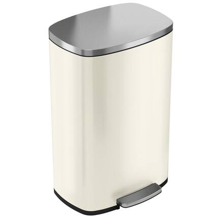 Front. iTouchless - 13.2 Gallon SoftStep Rectangular Stainless Steel Step Kitchen Trash Can with AbsorbX Odor Filter - Ivory.
