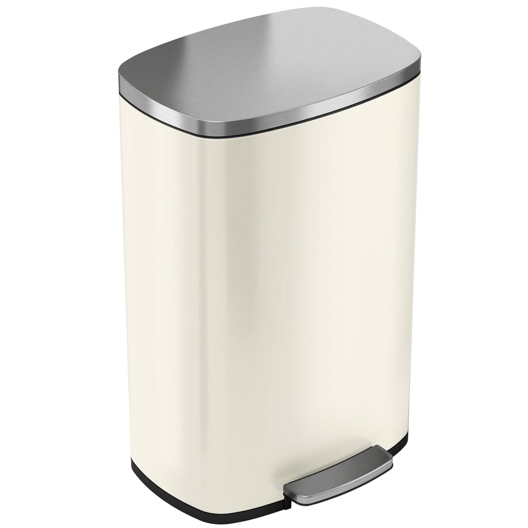 Front. iTouchless - 13.2 Gallon SoftStep Rectangular Stainless Steel Step Kitchen Trash Can with AbsorbX Odor Filter - Ivory.