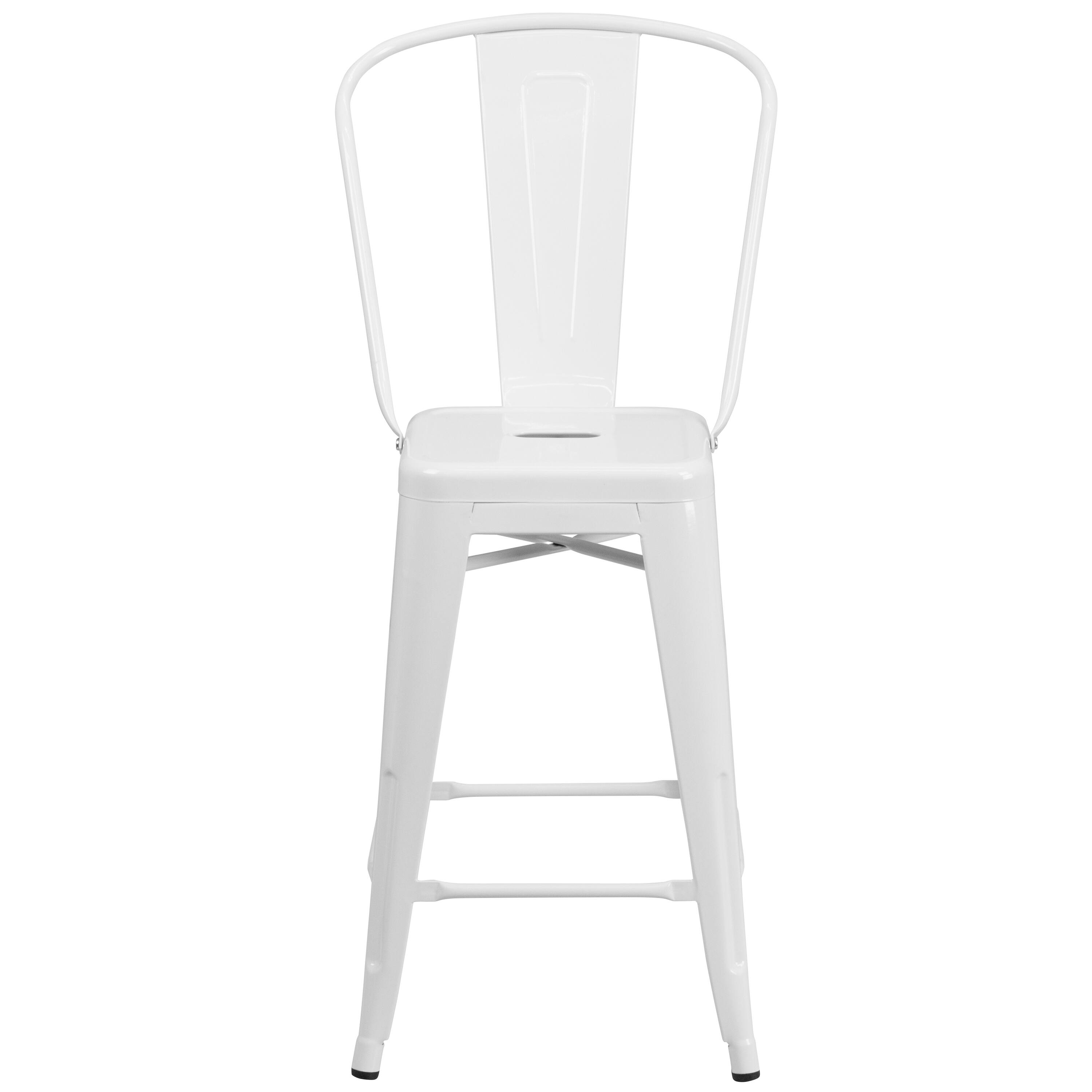Alt View 7. Emma + Oliver - Commercial Grade 24"H Colorful Metal Indoor-Outdoor Counter Stool with Back - White.