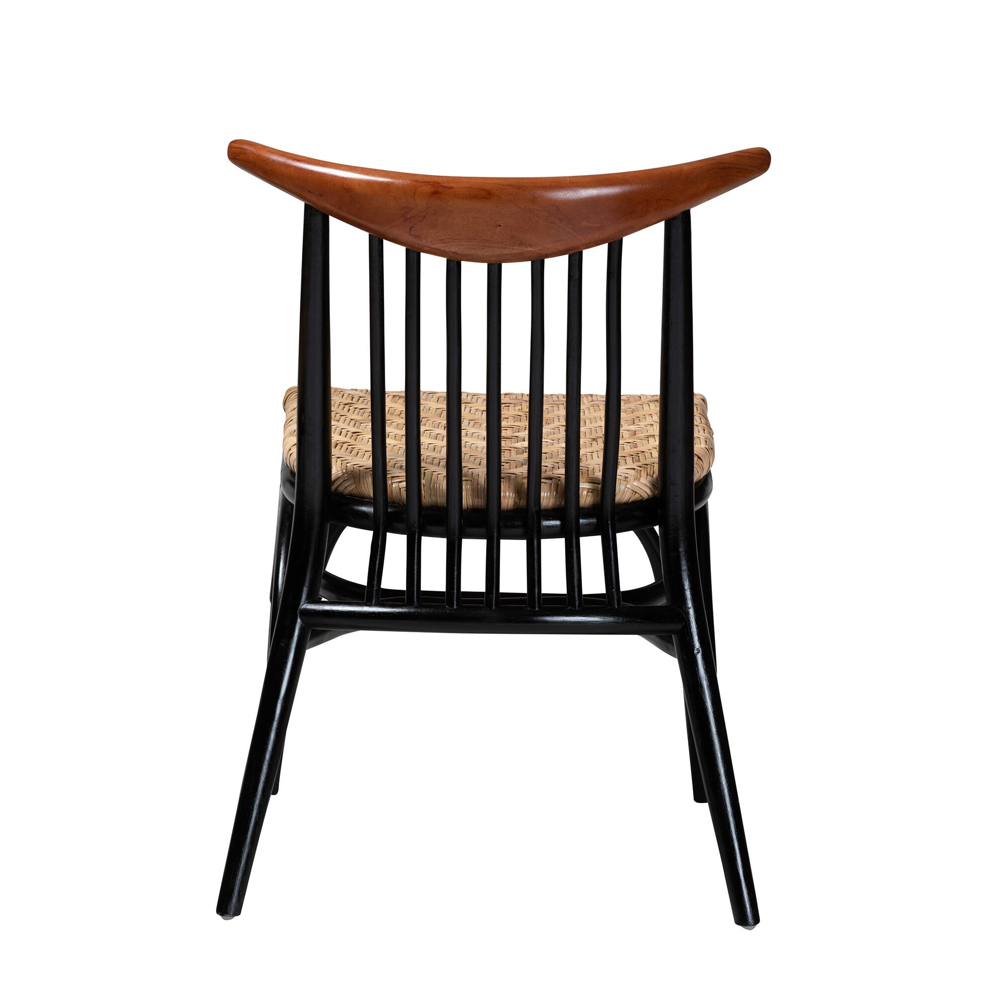 Back. bali & pari - Parthenia Mahogany Wood and Natural Rattan Dining Chair - Walnut Brown/Natural Brown/Black.