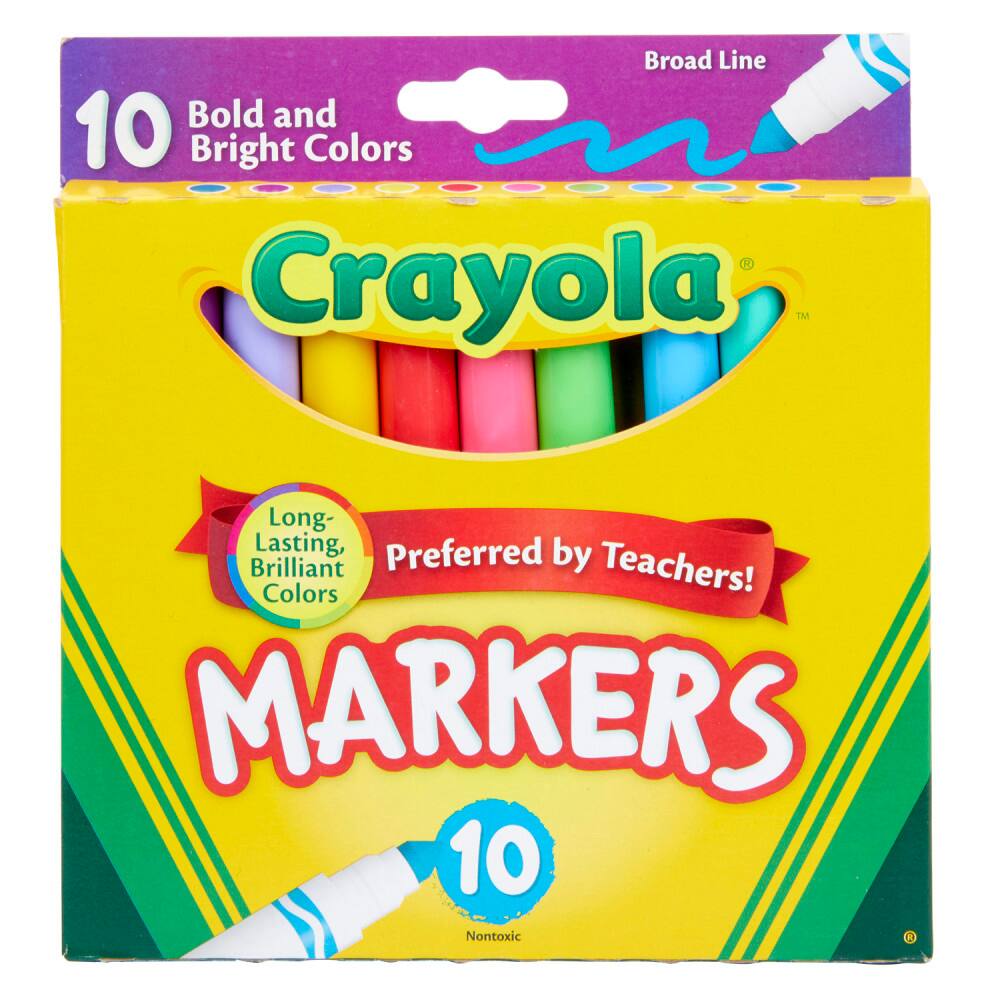 Broad Line  
Bold and Bright Colors  
Crayola™  
Long-Lasting, Brilliant Colors  
Preferred by Teachers!  
MARKERS  
10 Nontoxic