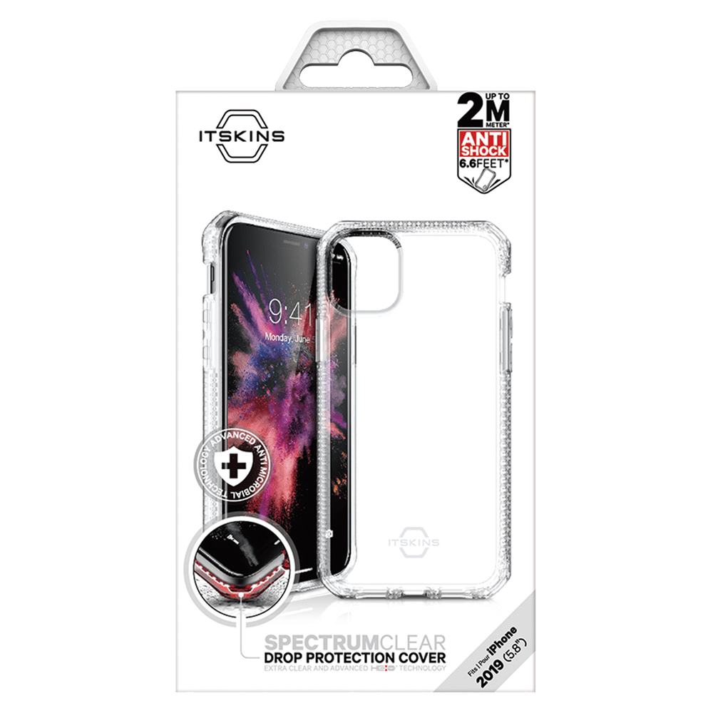 6
UP TO 2M METER" ANTI SHOCK 6.6FEET
9:41 Monday June
ADVANCED TECHNOLOGY + ANTI MICROBIAL !
ITSKINS
SPECTRUMCLEAR DROP PROTECTION COVER Pour iPhone (5.8") EXTRA CLEAR AND ADVANCED HG TECHNOLOGY Fits / Pour Fits 2019