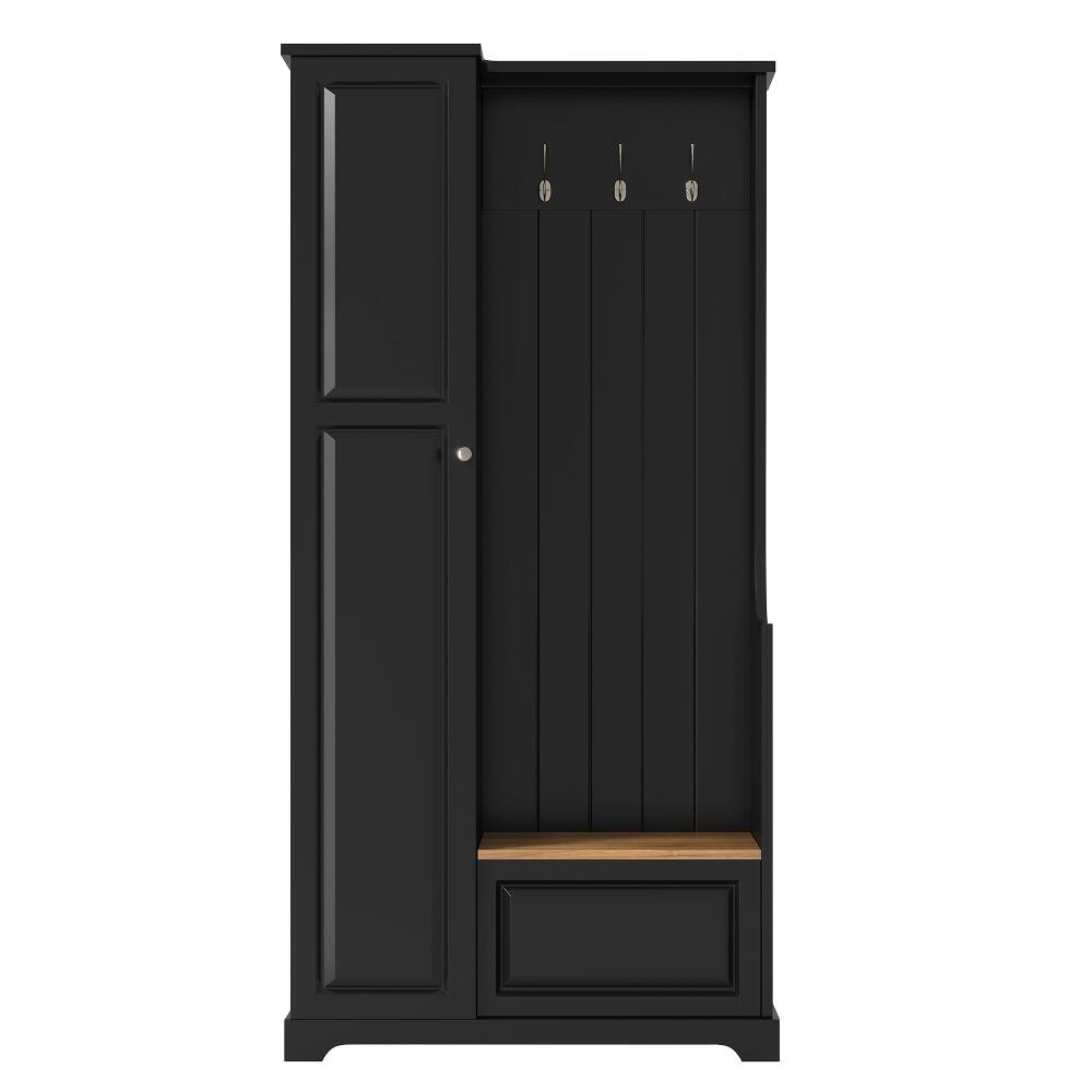 Alt View 6. Loheer - Loheer black hall tree with flip-up bench, adjustable shelves, tall cabinet - Black.