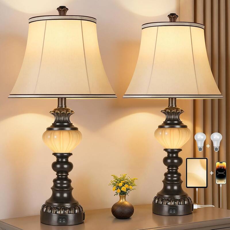 partphoner 27'' Farmhouse Tall Table Lamps Set of 2 for Living Room ...