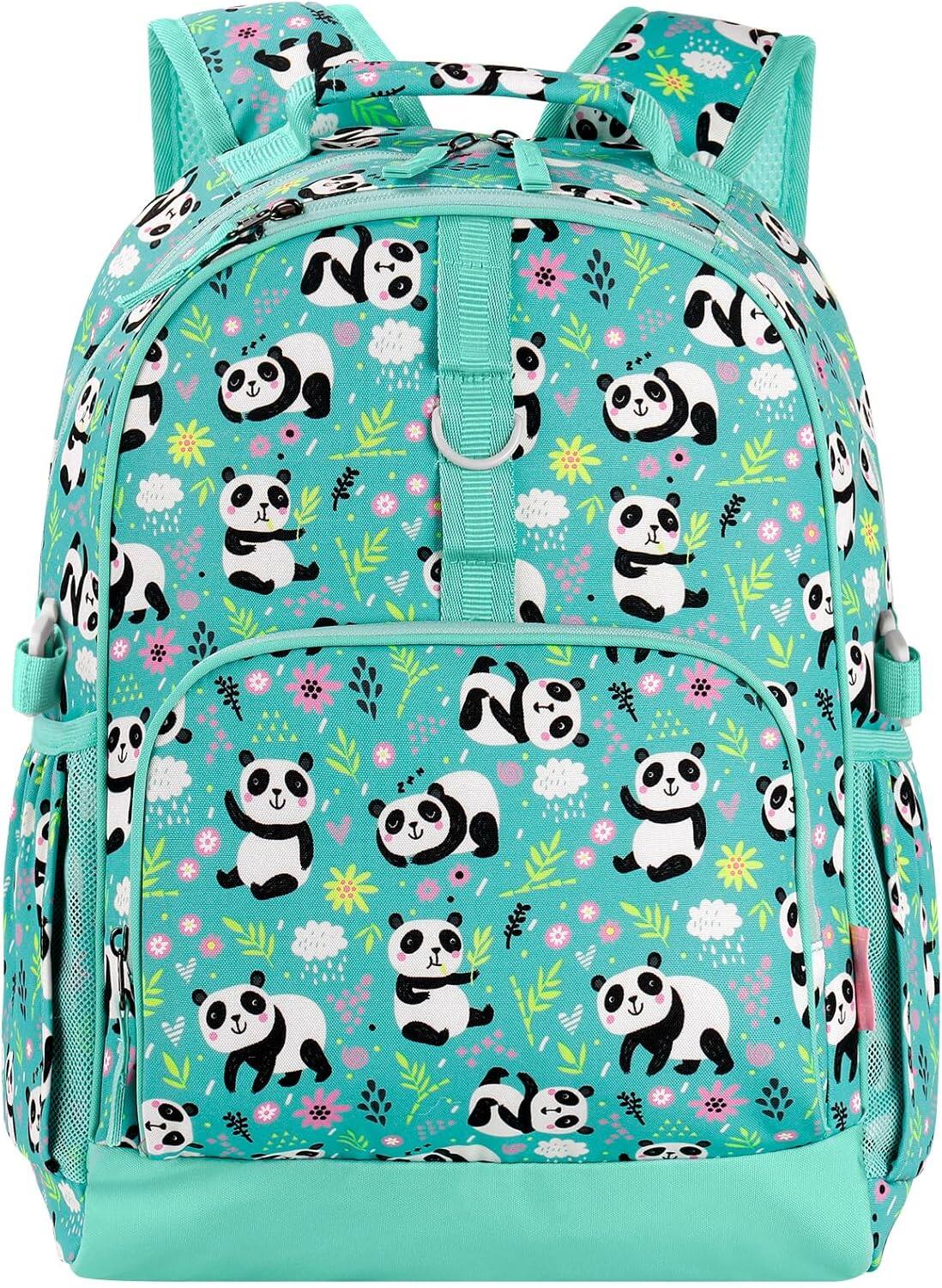 Front. Vulpecula Spade - Panda Backpack for Girls, Elementary School Backpack for Girls - Panda-teal Green.