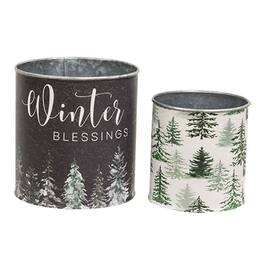 BreeBe - 2/Set Woodland Winter Blessings Metal Buckets - Multi