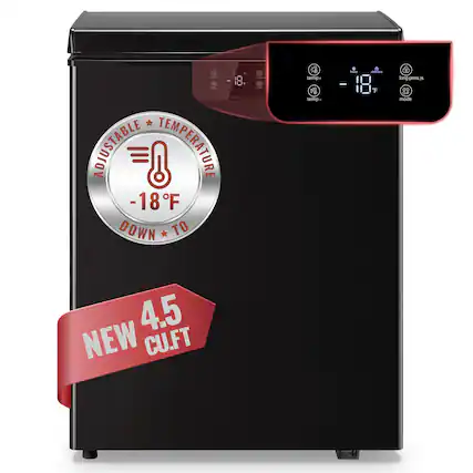 1. Adjustable Temperature -18°F Down to
2. Temp+
3. Temp-
4. Mode
5. Long Press
6. 4.5 CU.FT
7. New