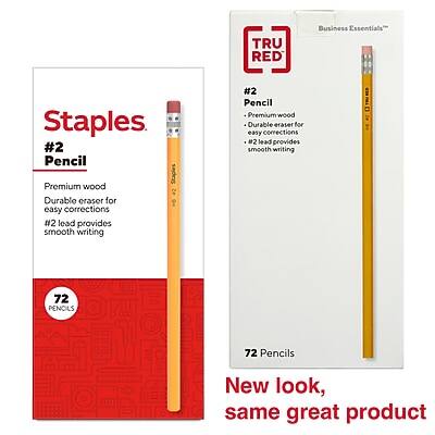 **Staples TRU RED Business Essentials #2 Pencil**

- Premium wood
- Durable eraser for easy corrections
- #2 lead provides smooth writing

**72 Pencils**

**New look, same great product**