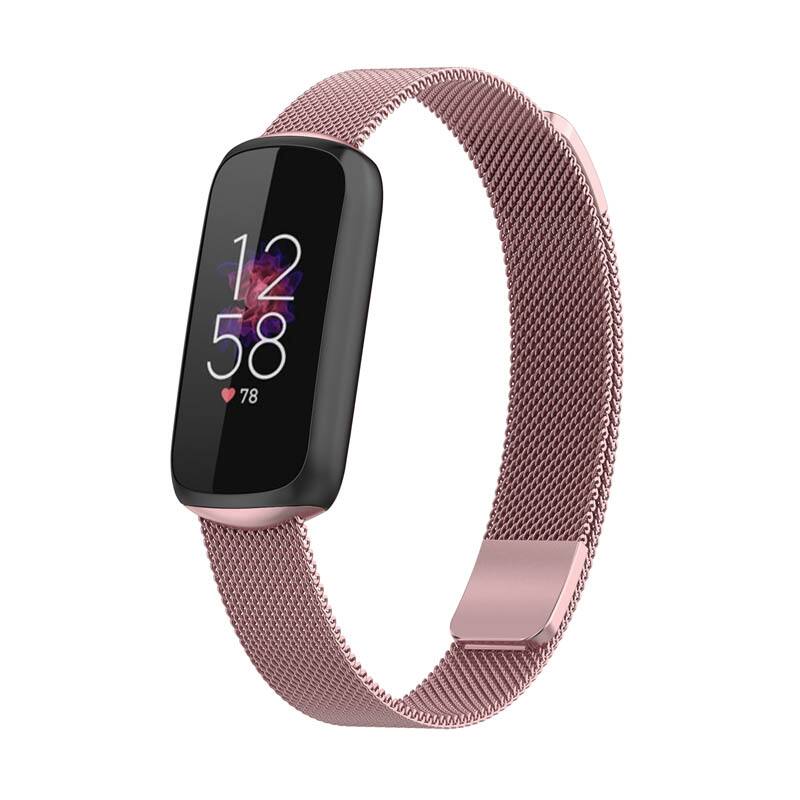 Front. StrapsCo - Milanese Bracelet Stainless Steel Watch Band Strap For Fitbit Luxe - Pink Gold.