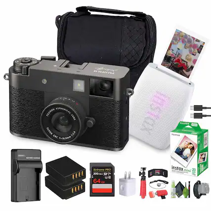FUJIFILM X OL FUJINON ASPHERICAL LENS SUPER 1:2.8 EBC f=10.8mm ALU mini HURFULM CAES ATTERT LER Extreme PRO 200 MEN Ye 64 GB - instax mini 20 KU M tda E P5 wwa DE