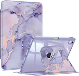 Fintie - Rotating Case for iPad Air 11-inch (M4/M3/M2) & iPad Air 4th/5th Gen 10.9 inch | 360° Swivel Stand & Pencil Holder - Lilac Marble