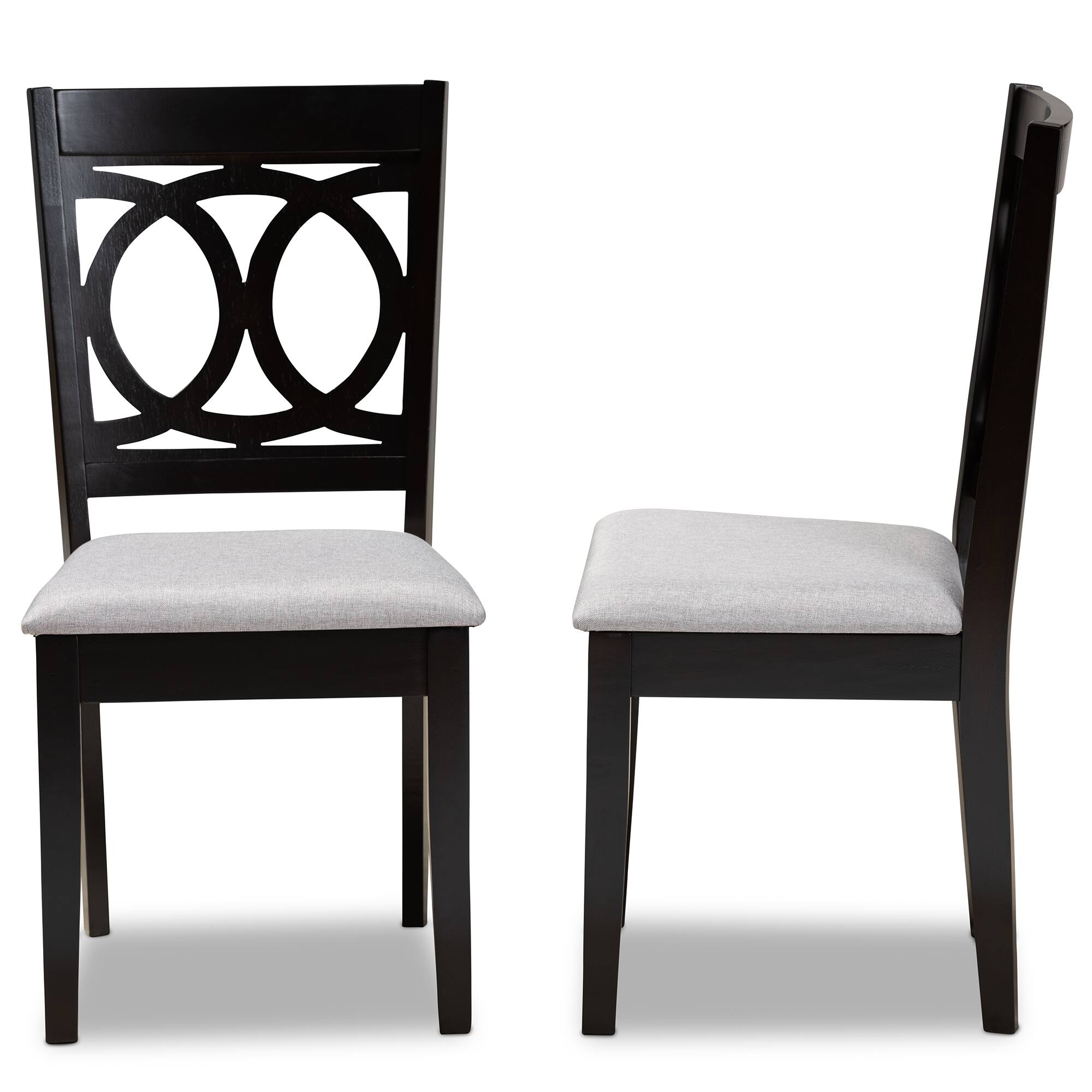 Left. Baxton Studio - Lenoir Modern Fabric Upholstered Espresso Finished Wood 2-Piece Dining Chair Set Set - Grey/Espresso.