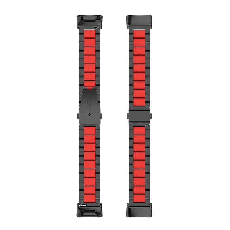 Left. StrapsCo - Classic Bracelet Stainless Steel Watch Band Strap For Fitbit Charge 6 - Black & Red.