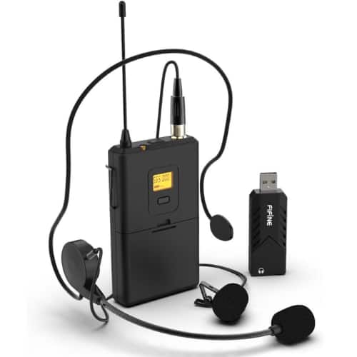 FIFINE - Wireless USB Microphone System for PC & Mac, UHF Headset & Lavalier Lapel Mic with USB Receiver (K031B)