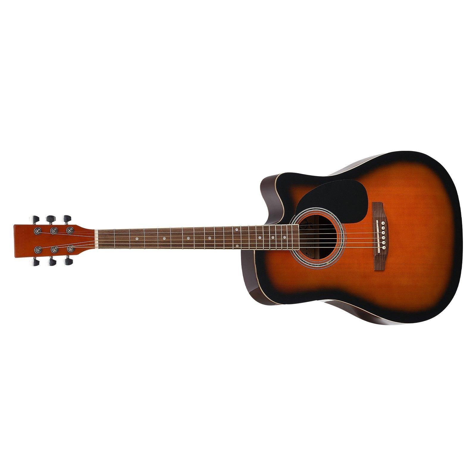 Alt View 10. Glintex - 41" Cutaway Acoustic Guitar, Solid Spruce Top, 6-String, Beginner Kit with Gig Bag, Tuner, Capo, Picks, Strap - Sunburst.
