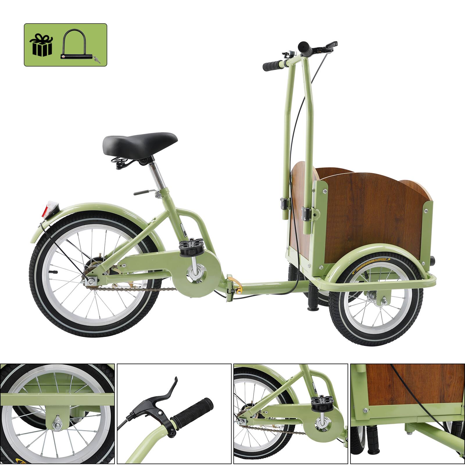Back. Topteng - Kid Tricycle Three wheel bike Trike for Child, Boy, Girl, 16 Inch Wheels with Front Wood Cargo Rack for Small Pet, Green - Green.