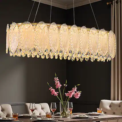 Front. Siljoy - 37.5-inch French Country Chandelier Gold Brass K9 Crystal Vintage Farmhouse Linear Pendant for Dining Kitchen Bedroom - Black.