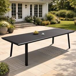 Crestlive Products - Rectangle Large Patio Aluminum Rust Resistant Outdoor Dining Table with Umbrella Hole - Black