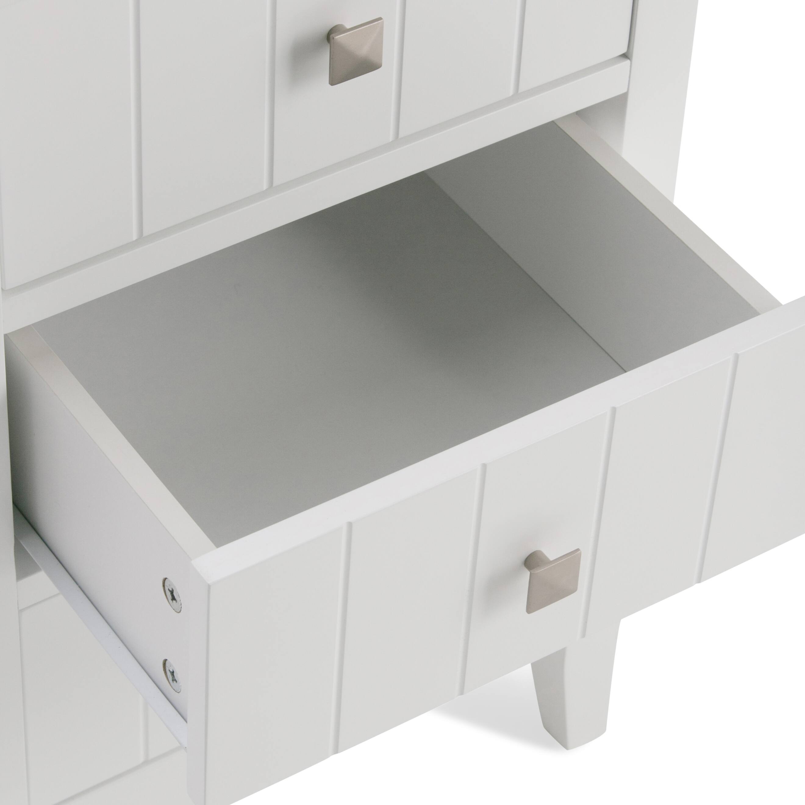 Alt View 1. Simpli Home - Acadian 32.1 inch H x 18.1 inch W Four Drawer Floor Storage Bath Cabinet in Pure White - Pure White.