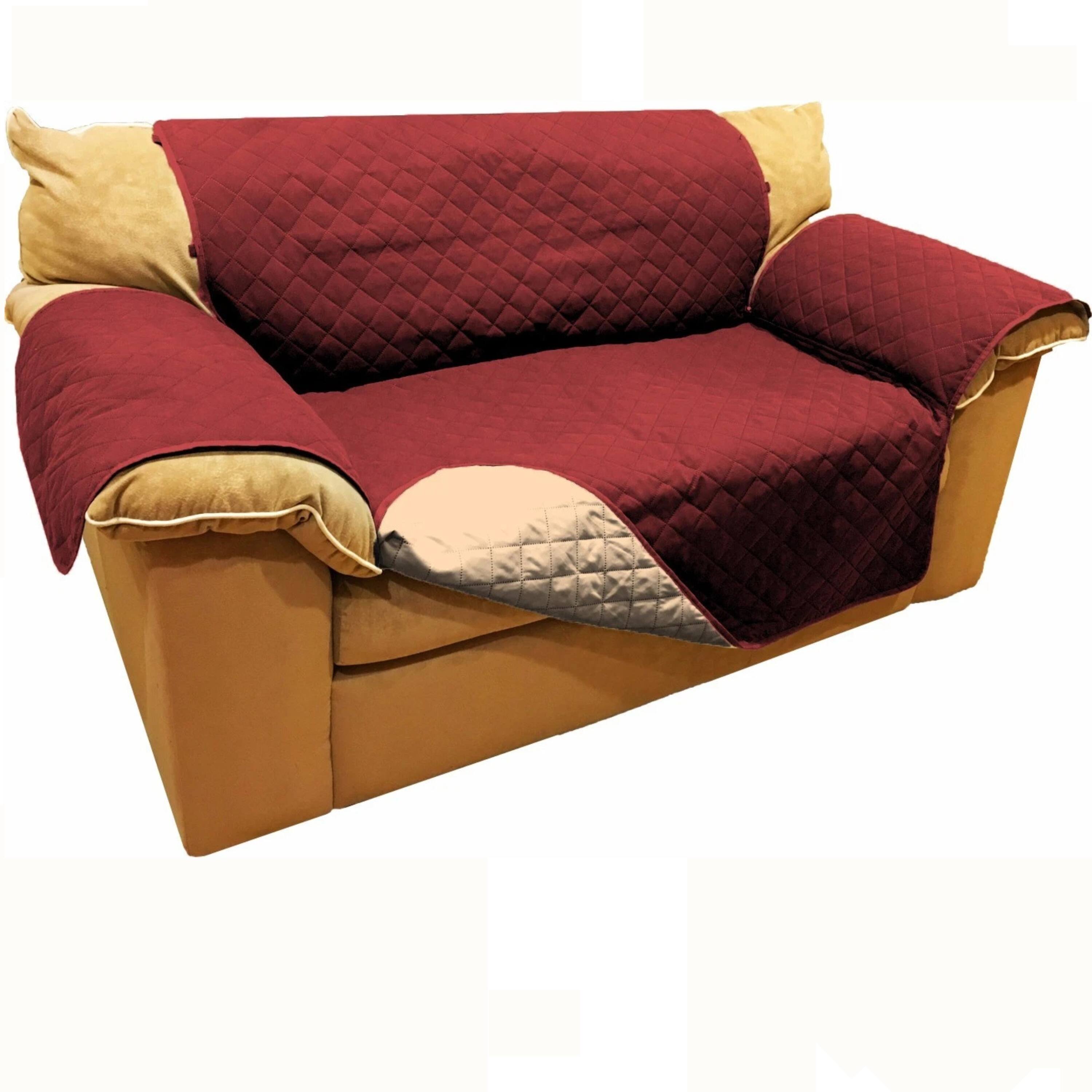 Front. Kitcheniva - Reversible Quilted Microfiber Sofa Cover Furniture Protector for Pets Kids & Dogs Loveseat Burgundy & Tan - Burgandy.