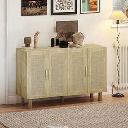 Kadyn - Natural Boho Buffet with 4 Textured Rattan Doors and Adjustable Shelves - Brown