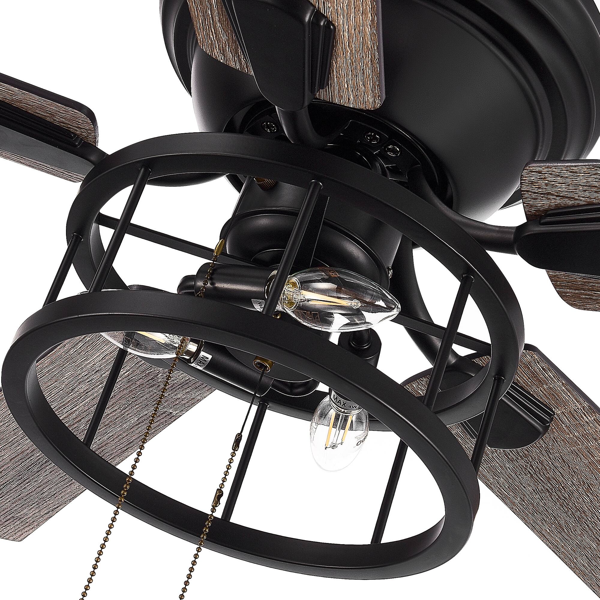 Alt View 8. Breezary - 52-In Indoor Flush Mount Ceiling Fan with Light Kit, 5 Dual-Tone Plywood Blades, Reversible Motor, Remote/Chain Control - Dual Wood Grain + Pull Chain Control.