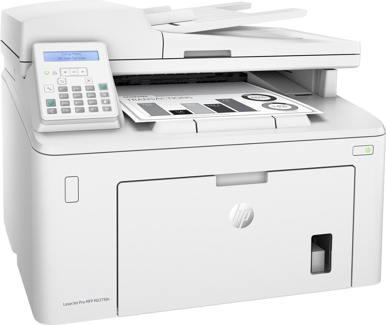 Angle View: HP - LaserJet Pro MFP M227fdn Black-and-White All-In-One Laser Printer - White