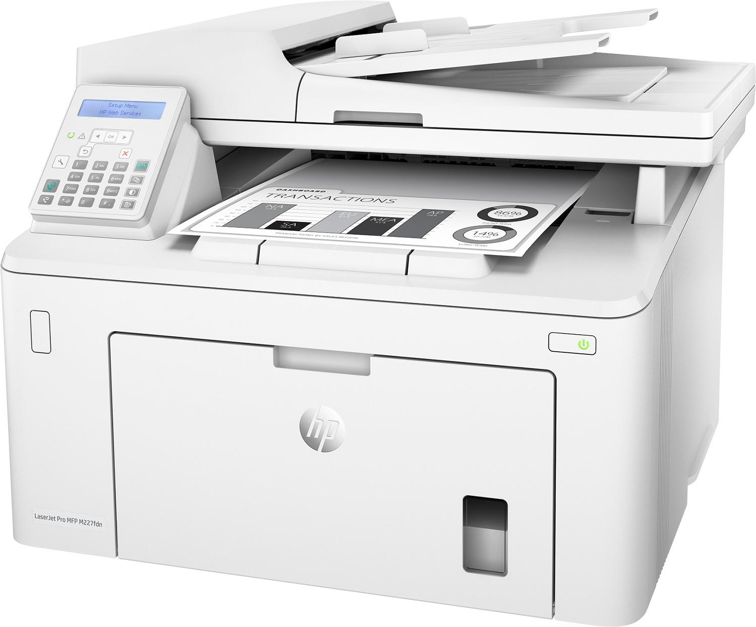 Left View: HP - LaserJet Pro MFP M227fdn Black-and-White All-In-One Laser Printer - White