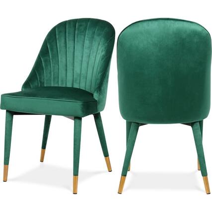 Front. Meridian Furniture - Belle Green Velvet Dining Chair, Set of 2 - Green.