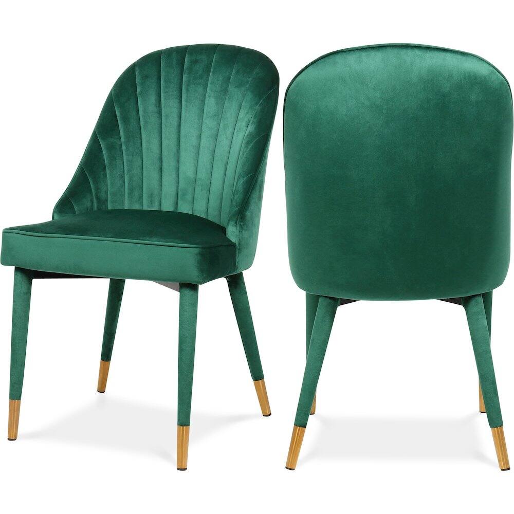 Front. Meridian Furniture - Belle Green Velvet Dining Chair, Set of 2 - Green.