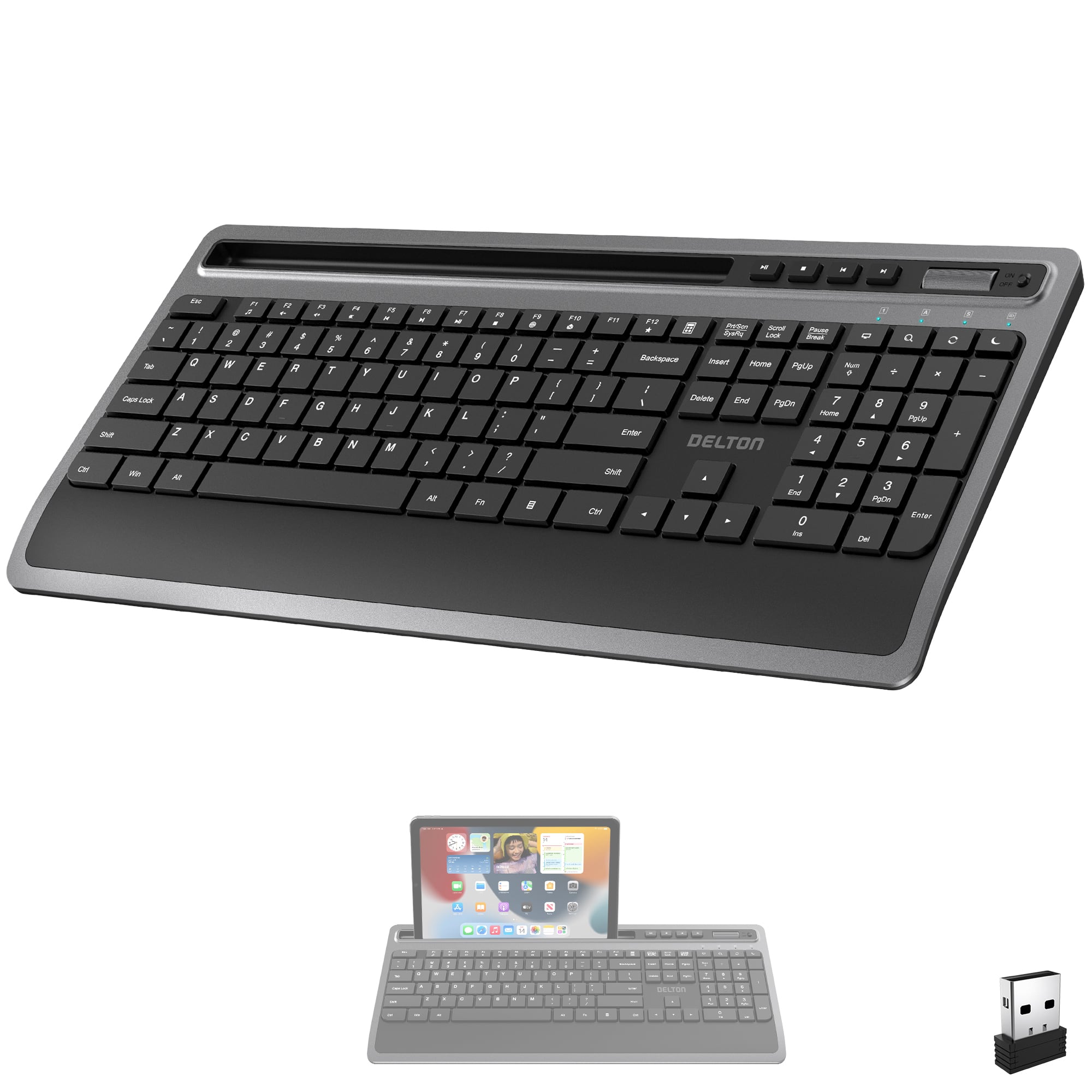 Delton - T42 Ergonomic Wireless Keyboard with Tablet Holder (DKBT42) - Black