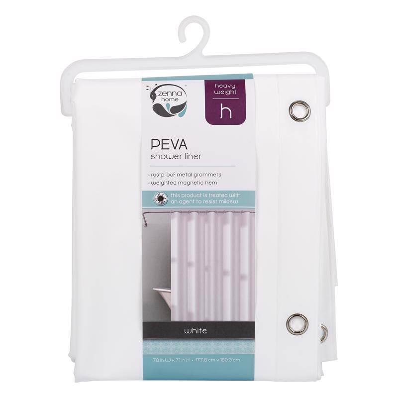 zenna home heavy weight h PEVA shower liner rustproof metal grommets weighted magnetic hem this product is treated with an agent to resist mildew white 70 in w x 71 in h 177.8 cm x 180.3 cm