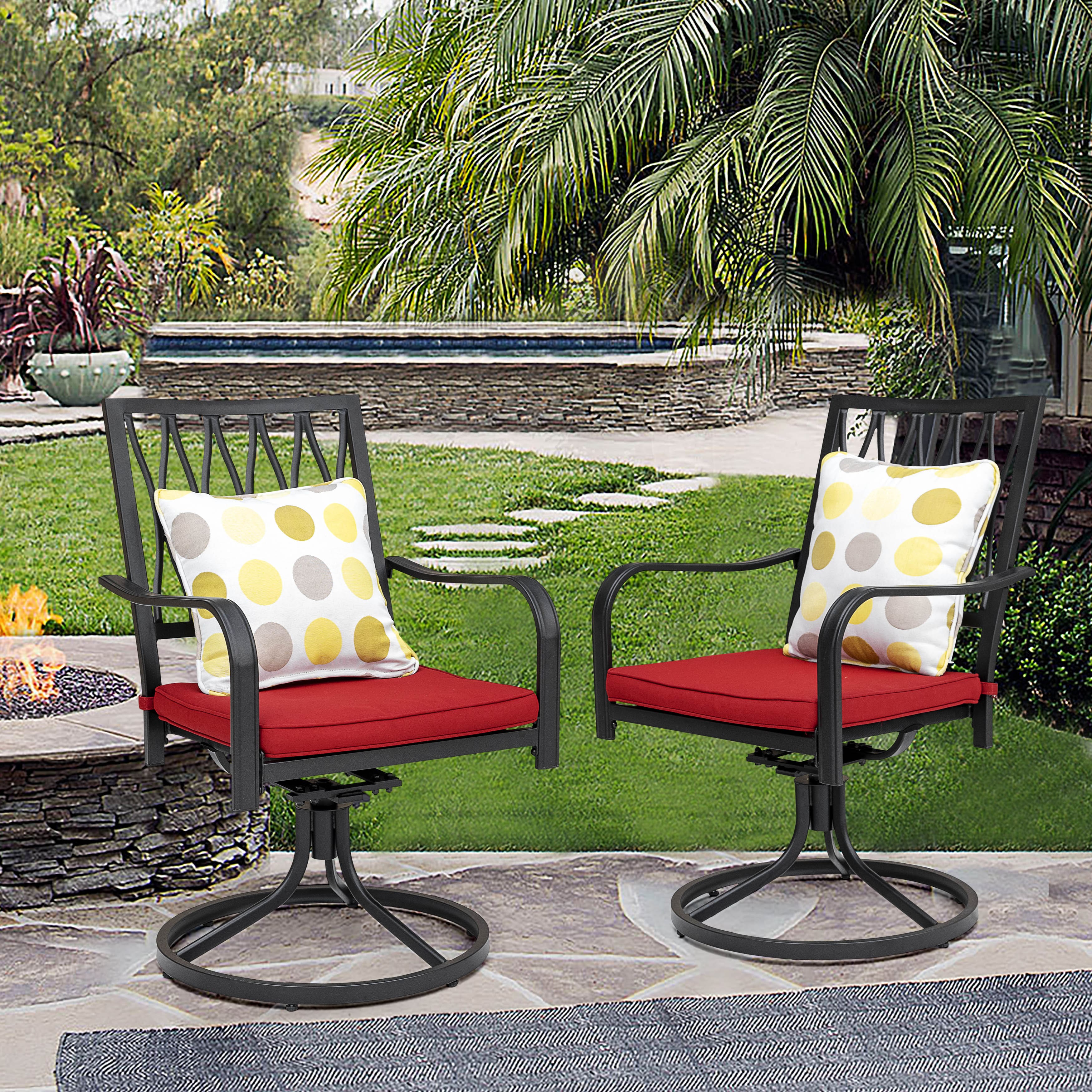 Nuu Garden - 2-Piece Metal Swivel Patio Chair Set with Removable Red Olefin Cushions - Black and Red