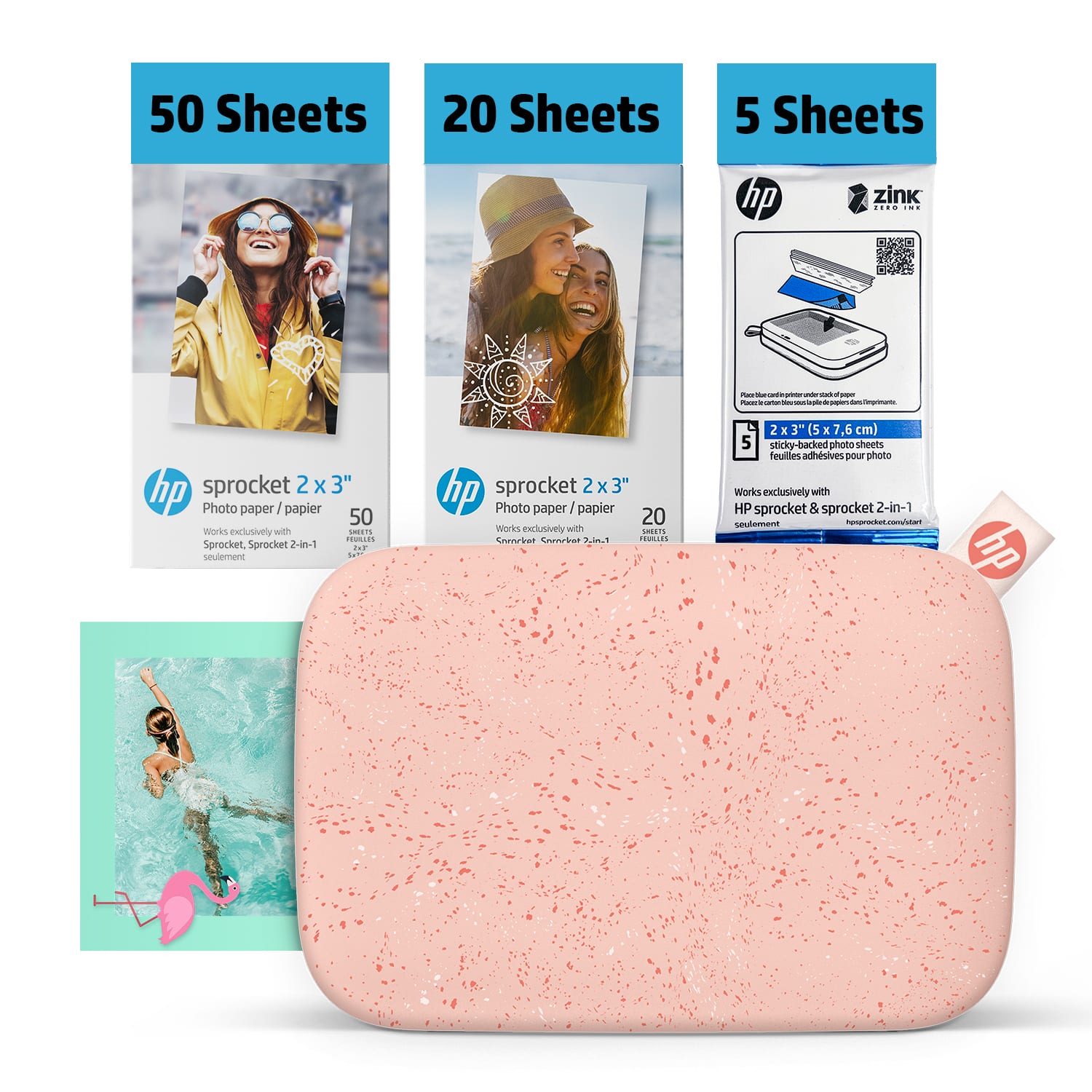 HP - Sprocket 2x3" Photo Printer Bundle with 75 Sheets – Portable Bluetooth Zink Printer - Pink