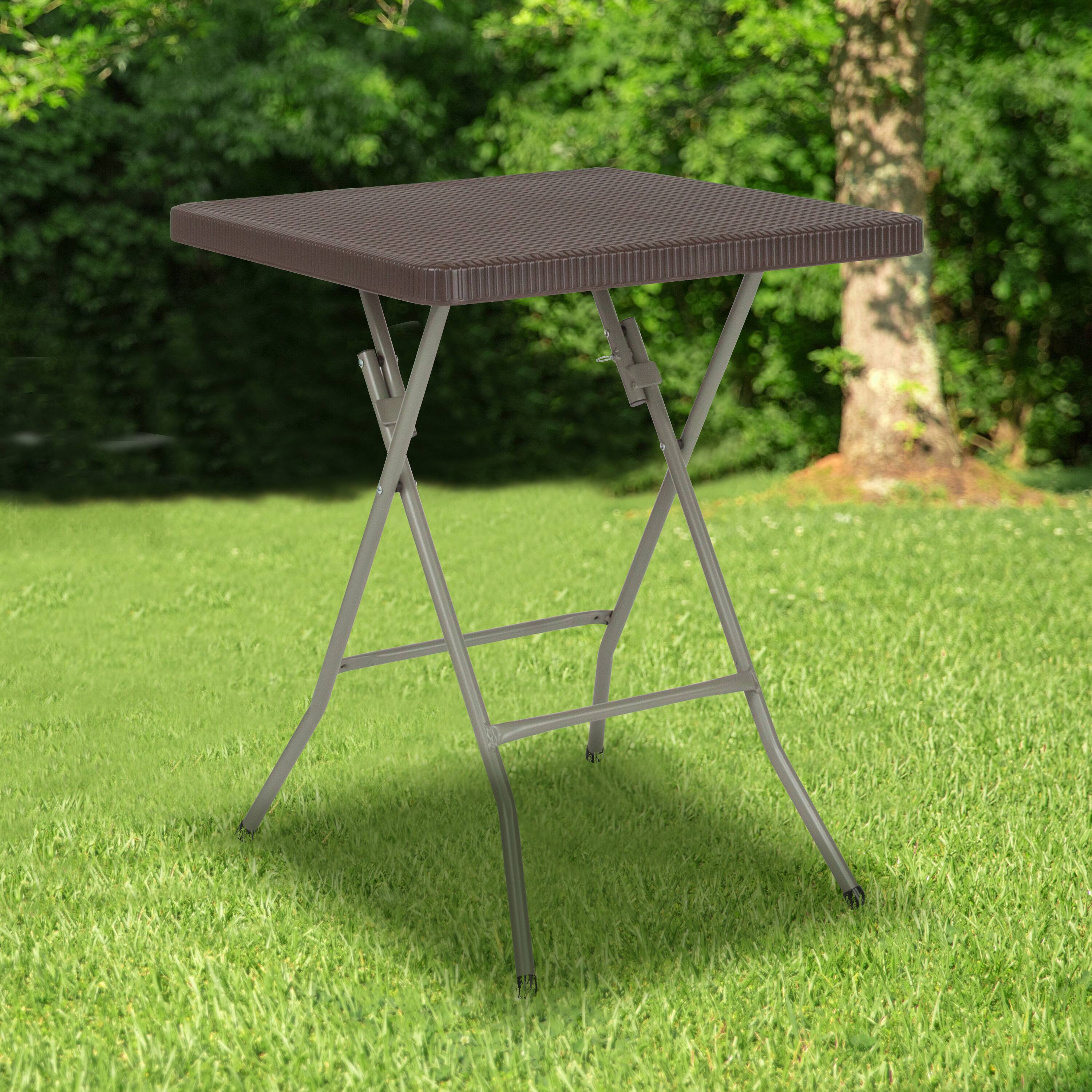 Alt View 1. Emma + Oliver - 1.95-Foot Square Rattan Plastic Folding Table - Brown.
