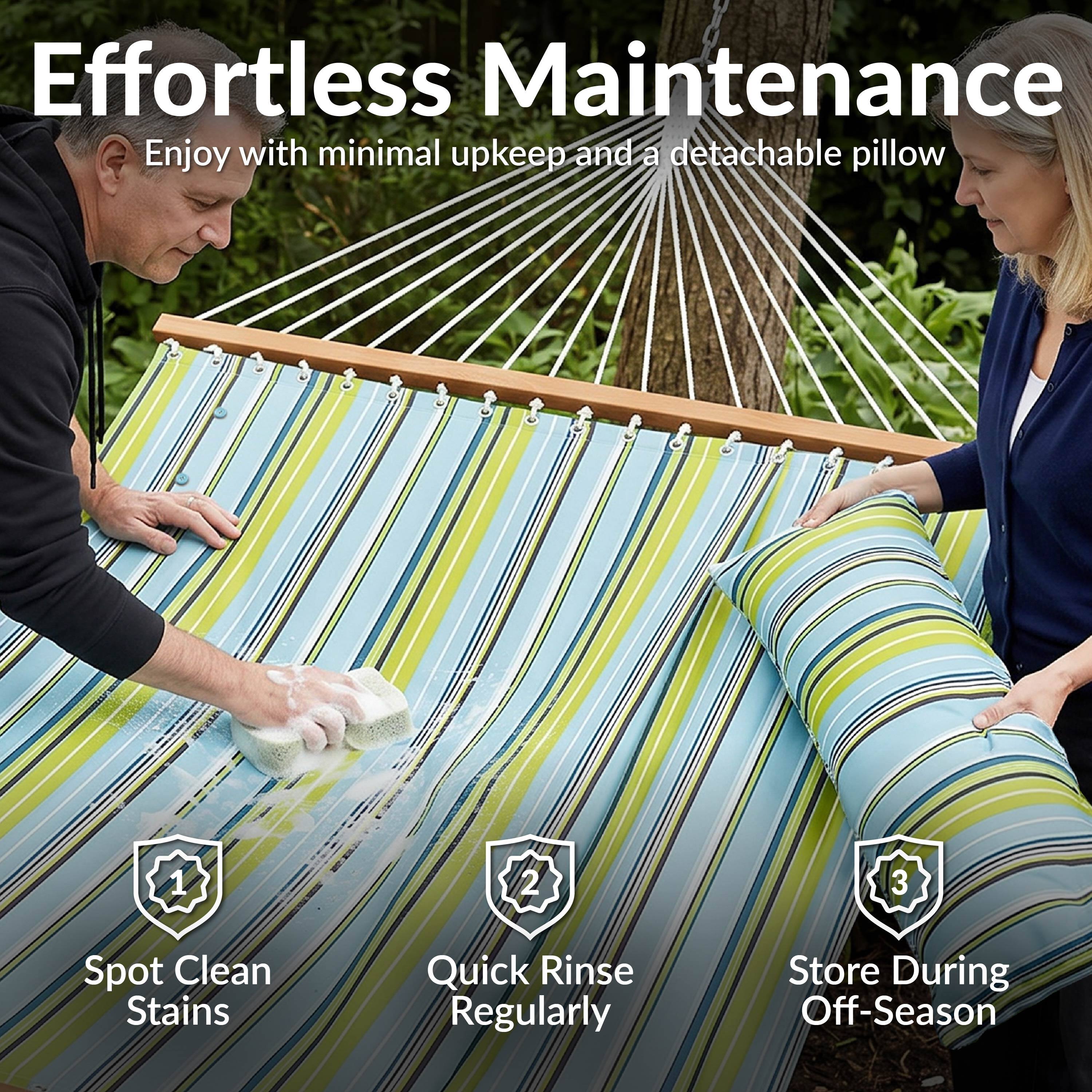 Effortless Maintenance  
Enjoy with minimal upkeep and a detachable pillow

1. Spot Clean Stains  
2. Quick Rinse Regularly  
3. Store During Off-Season