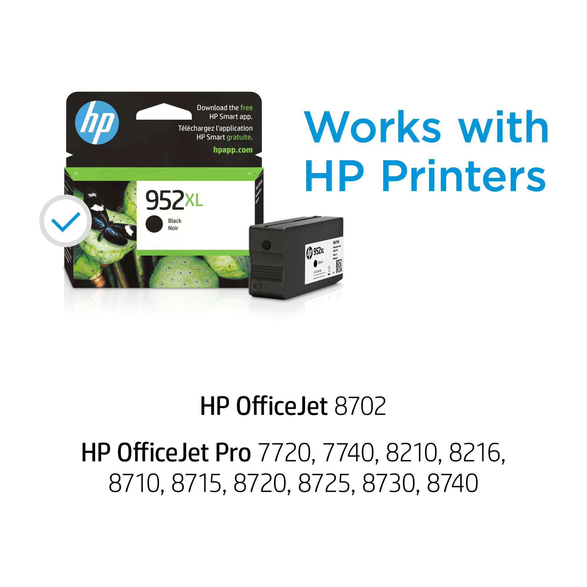 Works with HP app.com HP Printers 952XL XL Black Ink Cartridge 952x - HP OfficeJet 8702 HP OfficeJet Pro 7720, 7740, 8210, 8216, 8710, 8715, 8720, 8725, 8730, 8740