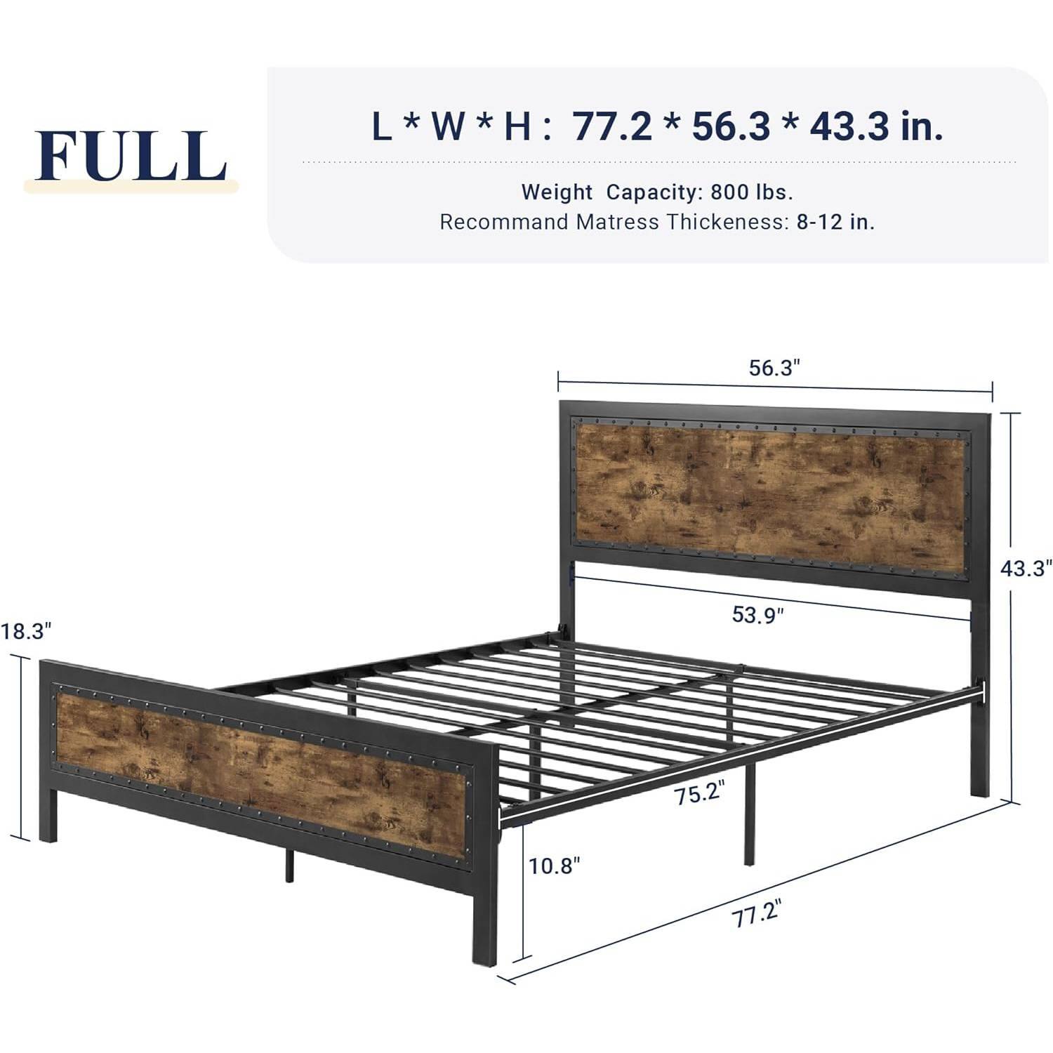 L*W*H: 77.2 * 56.3 * 43.3 in.
Weight Capacity: 800 lbs.
Recommand Matress Thickeness: 8-12 in.
56.3"
43.3"
18.3"
53.9"
75.2"
10.8"
77.2"