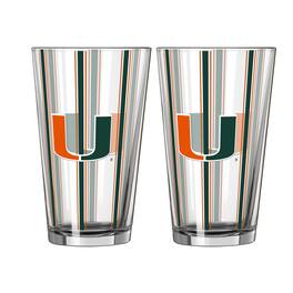 Logo Brands - Miami Hurricanes Two-Piece 16oz. Striped Pint Glass Set - Multicolor