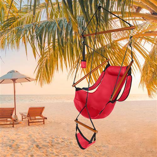 Alt View 10. Winado - 5FT Hammock Hanging Sky Chair, Air Deluxe Swing Seat with Cup Holder, Wooden Stick, Chain for Indoor Outdoor Garden - Red.