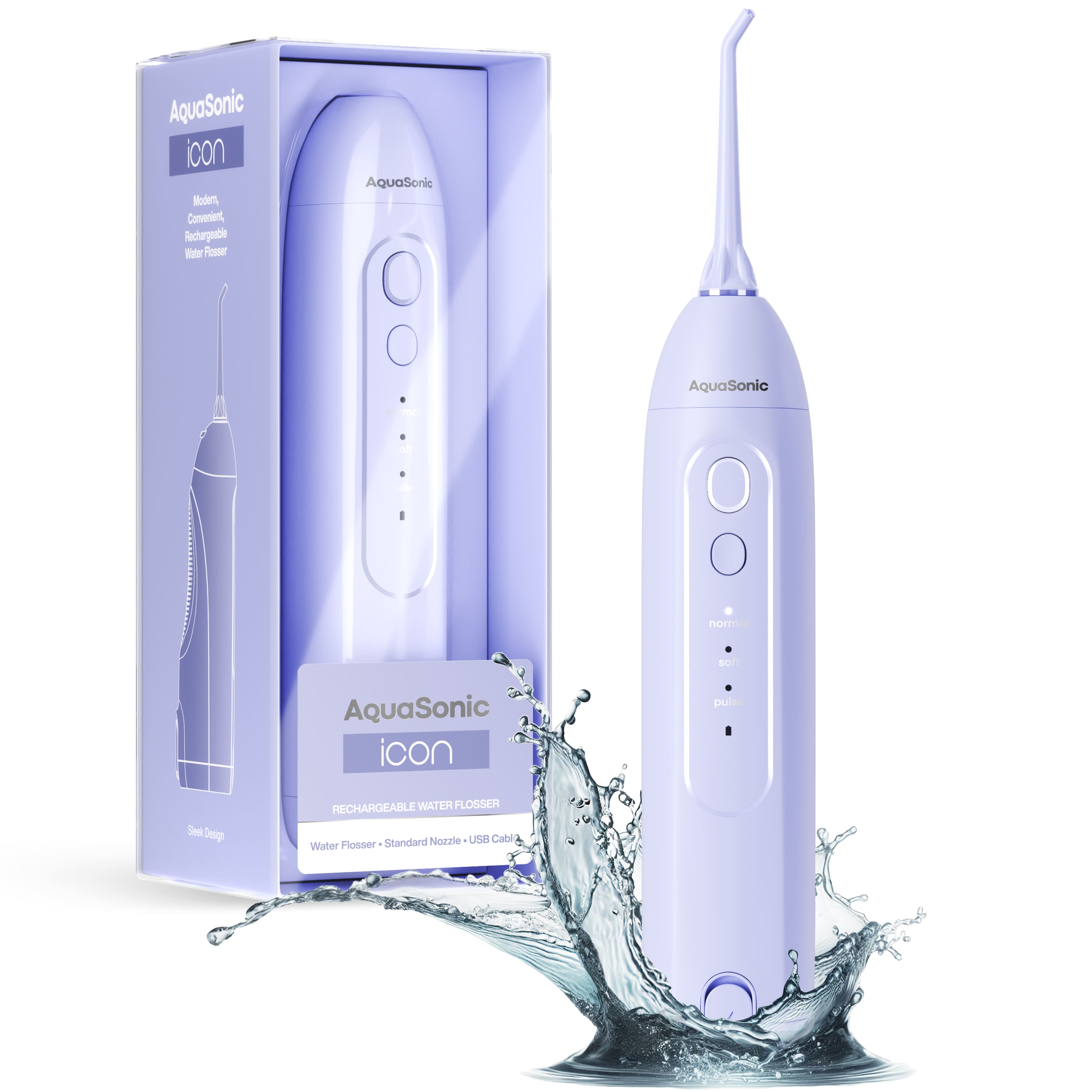 AquaSonic - Icon Electric Water Flosser - 150ml Tank, Cordless Rechargeable, Waterproof, Portable Oral Irrigator - Purple