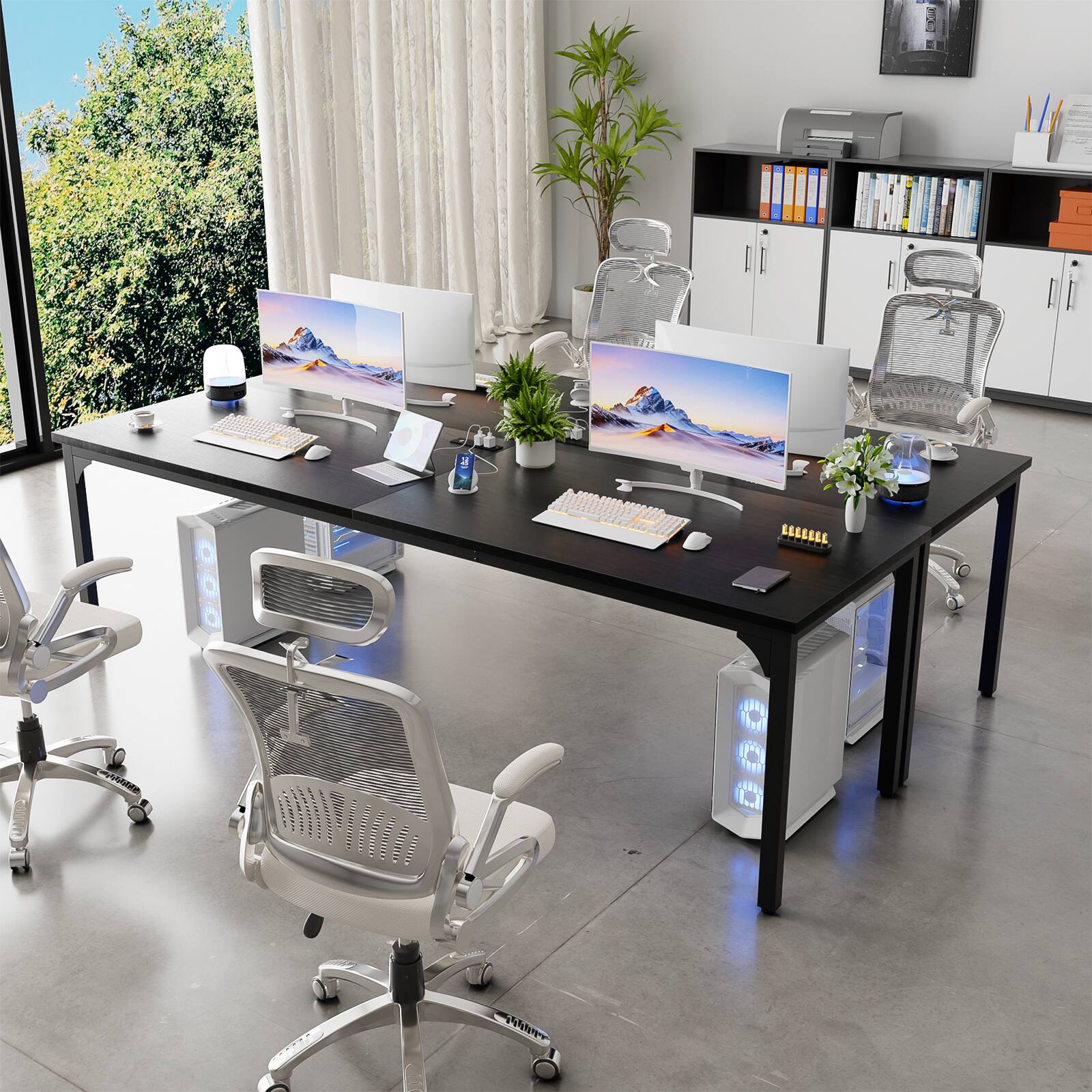 Alt View 2. Aheaplus - 2 Person Desk with Power Outlets & USB Ports, 78.7'' Long Computer Desk for Home and Office - Black.