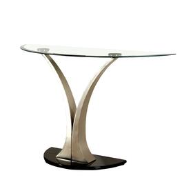 Manhattan Lane - Sofa Table with Curved V Base and Semi Circular Glass Top - Black/Silver
