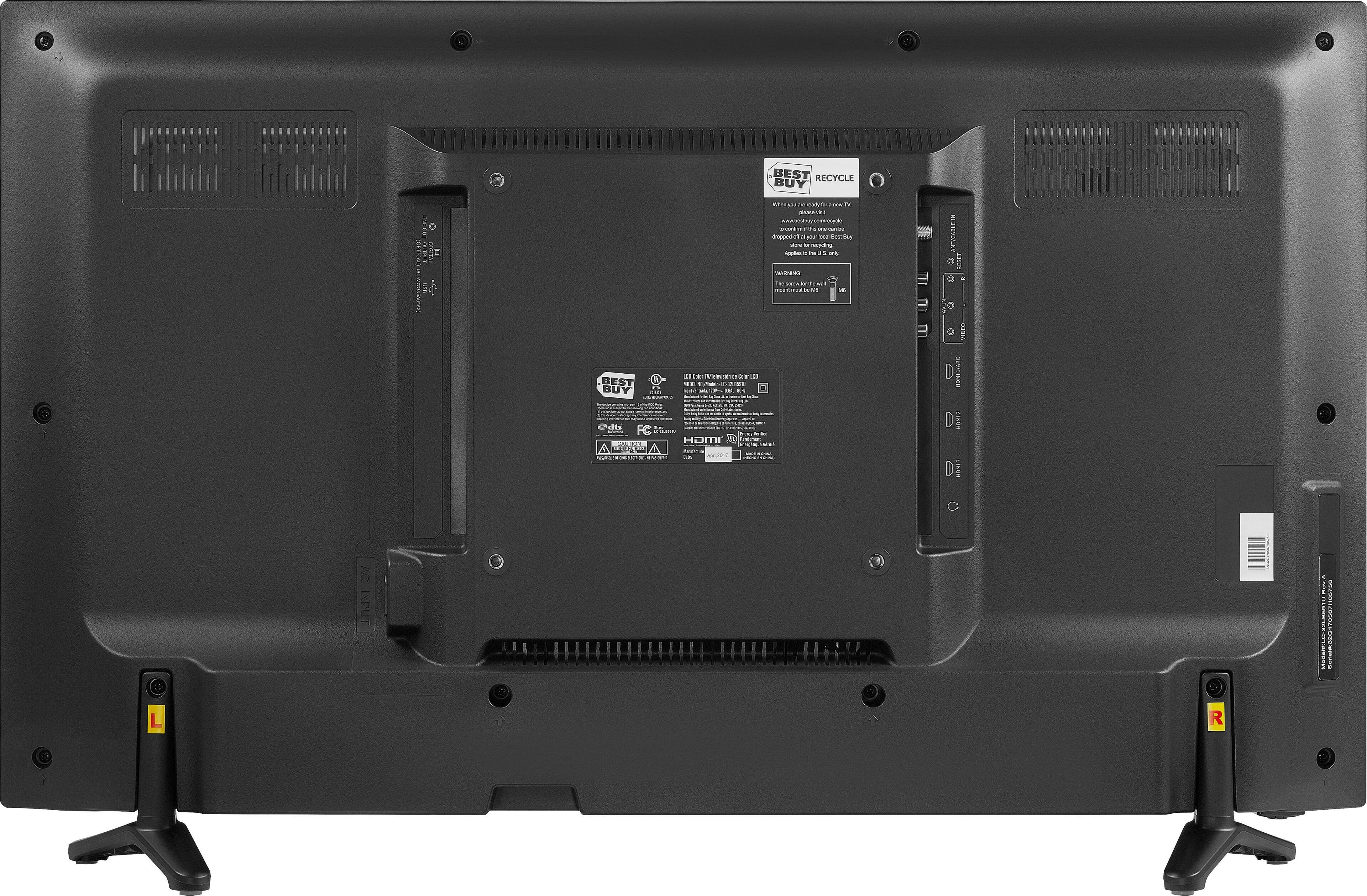 Back. Sharp - 32" Class - LED - 720p - Smart - HDTV Roku TV - Black.