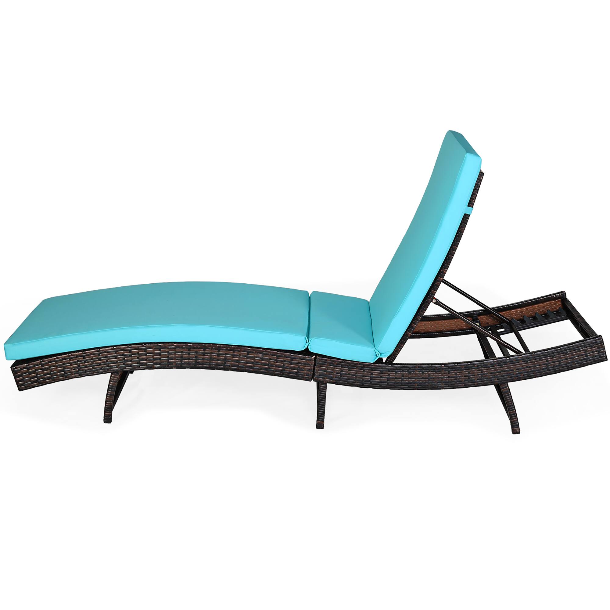 Angle. Costway - 2PCS Patio Rattan Folding Lounge Chair Adjustable Cushion - Turquoise.