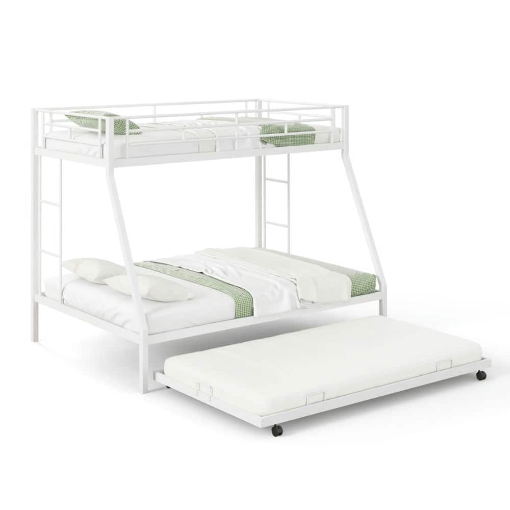 Pefilos - Twin Over Full Bunk Bed Frame with Trundle for Guest Room- Bed Frame Full - White