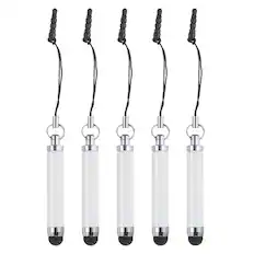 Front. Unique Bargains - 5pcs Metallic Stylus Pen Retractable Aluminum Alloy Mini Capacitive Pens for Universal All Touch Screen Devices - White.
