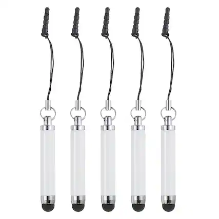 Front. Unique Bargains - 5pcs Metallic Stylus Pen Retractable Aluminum Alloy Mini Capacitive Pens for Universal All Touch Screen Devices - White.